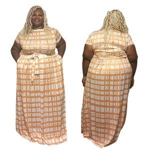 Peaches and Crème -Checkered Pattern 2 piece maxi set with pockets